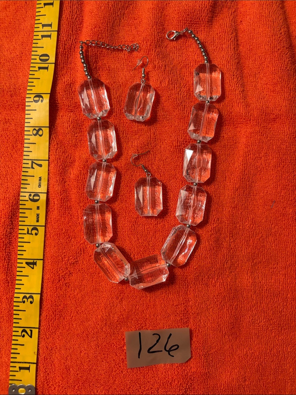 Clear Faceted Bead Necklace and Earring Set - Clear